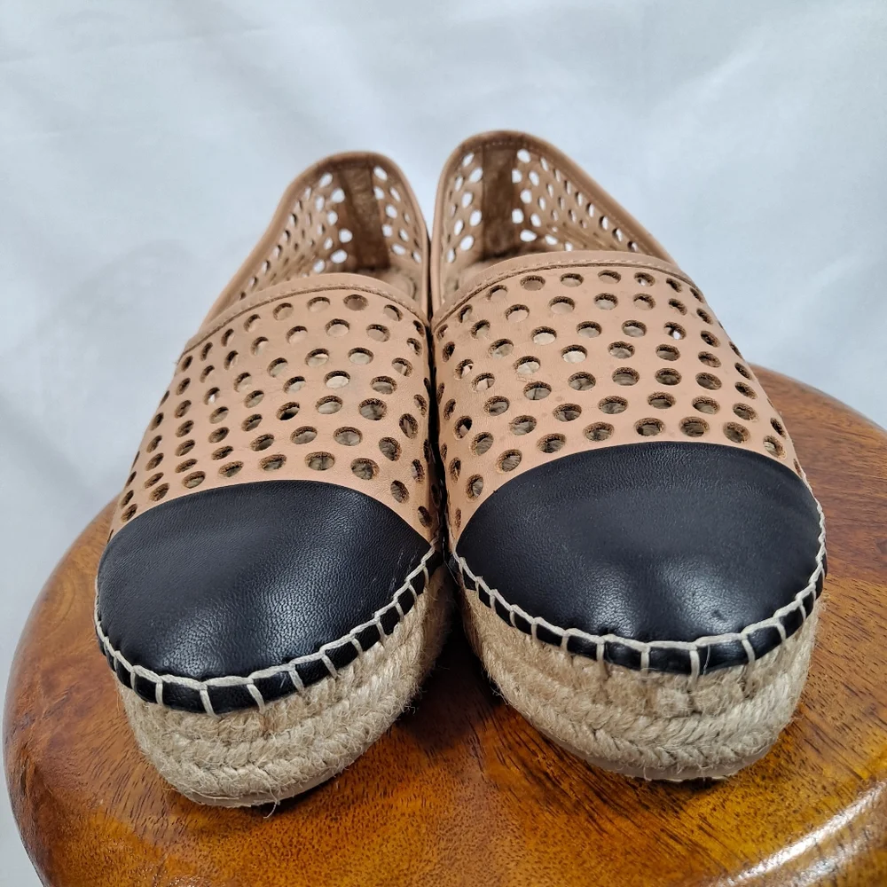 Loeffler Randall Mara Perforated Espadrille Flat Slip On Cap Toe Shoes